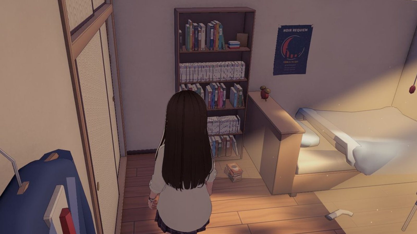 An invisible wall along the closet front, with room for arms and hair.