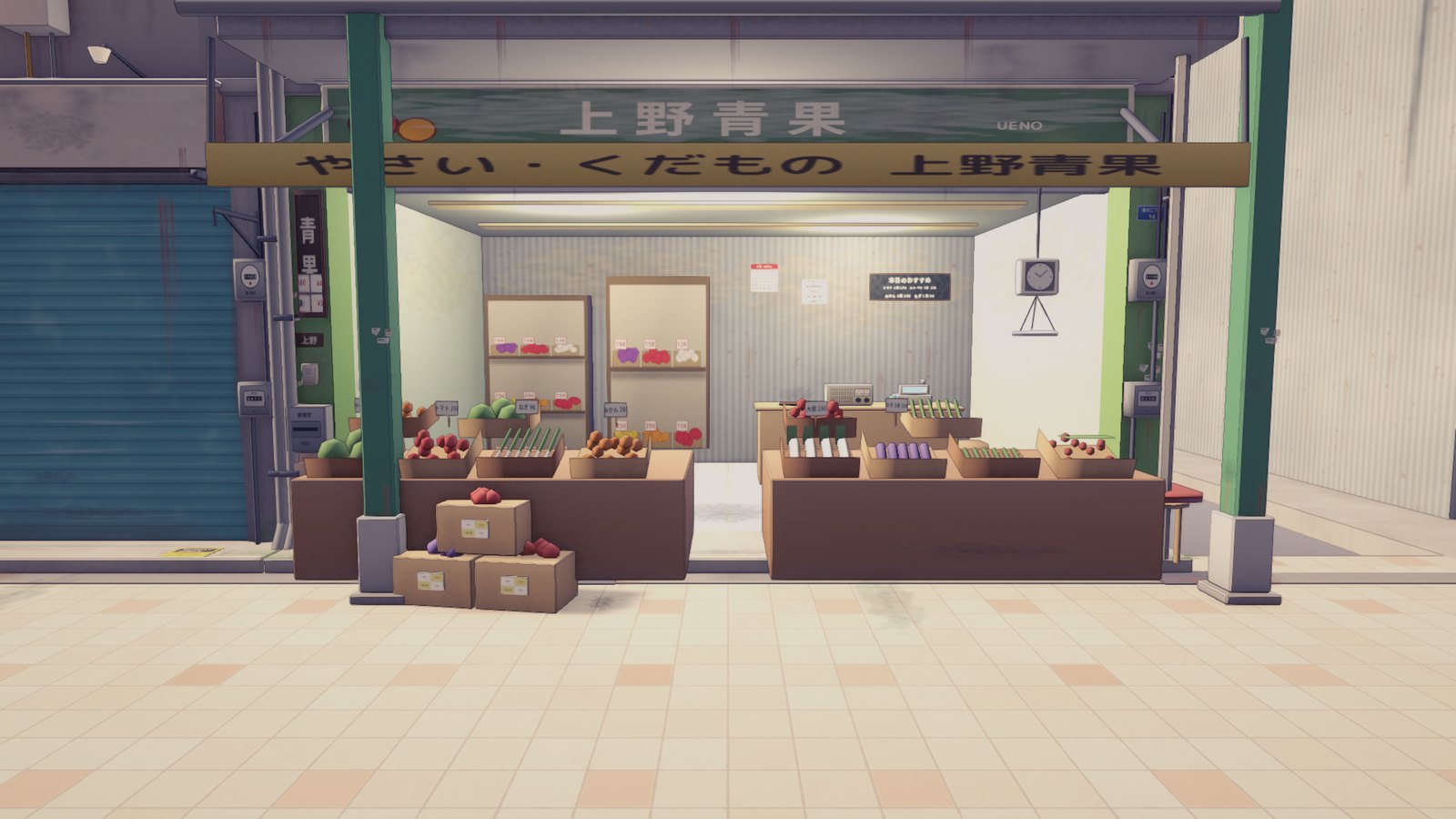 The greengrocer. The produce is the module cap talking: 8,000 triangles per building.