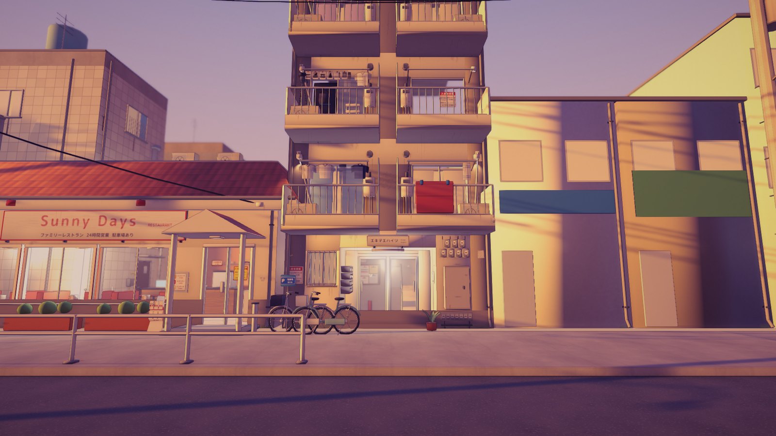 Ekimae Heights, a one-room block with its balconies and meters.