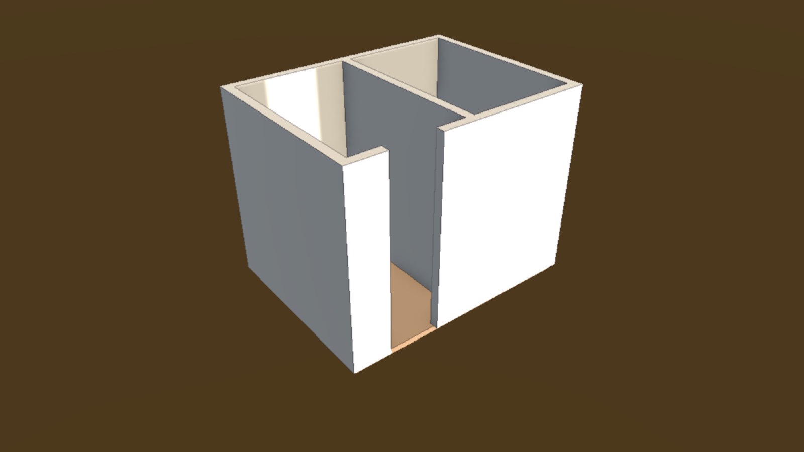 The first hour: two rooms drawn as rectangles, the shared wall found by flood fill, the level above hidden.